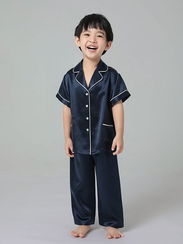 19 Momme Boys and Girls Short-sleeve Silk Pajamas Set